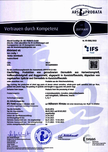 IFS Zertifikat - Eiaufschlag